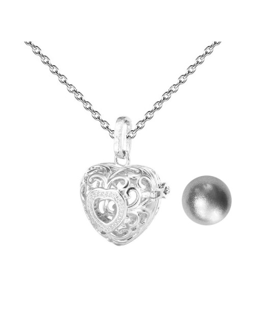 Collar Llamador De Angel Figura Corazon Cascabel + Estuche