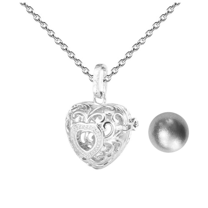 Collar Llamador De Angel Figura Corazon Cascabel + Estuche