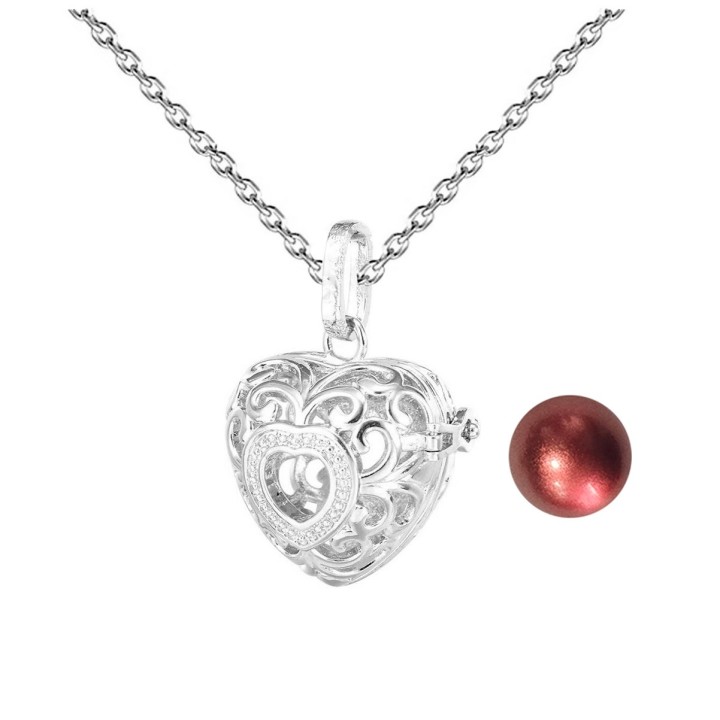 Collar Llamador De Angel Figura Corazon Cascabel + Estuche