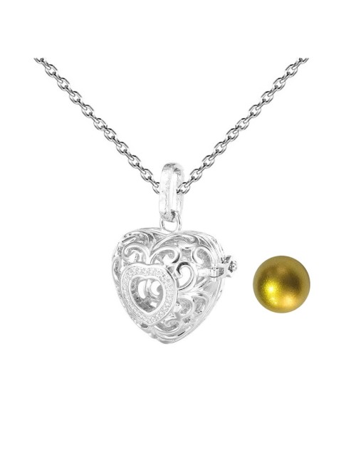 Collar Llamador De Angel Figura Corazon Cascabel + Estuche