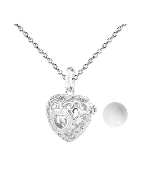 Collar Llamador De Angel Figura Corazon Cascabel + Estuche