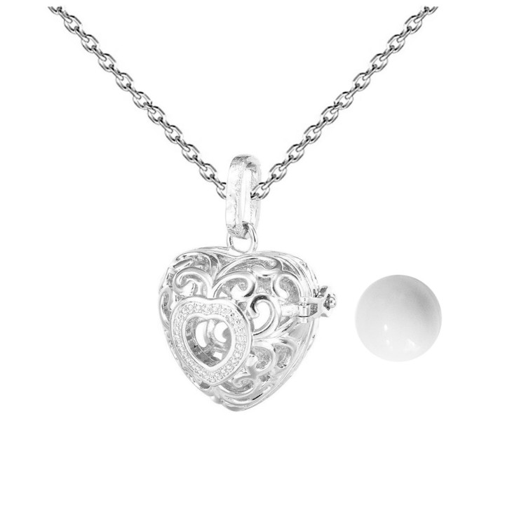 Collar Llamador De Angel Figura Corazon Cascabel + Estuche