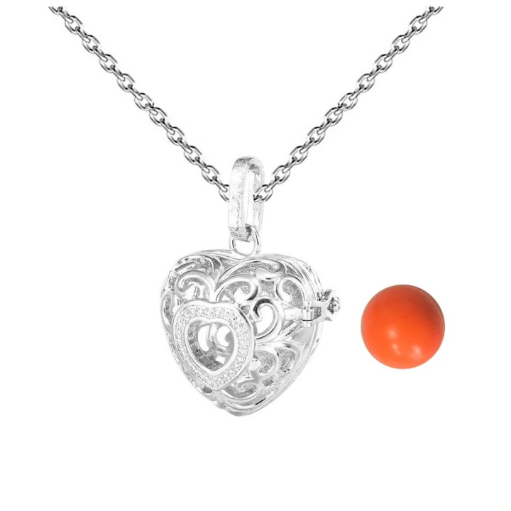 Collar Llamador De Angel Figura Corazon Cascabel + Estuche