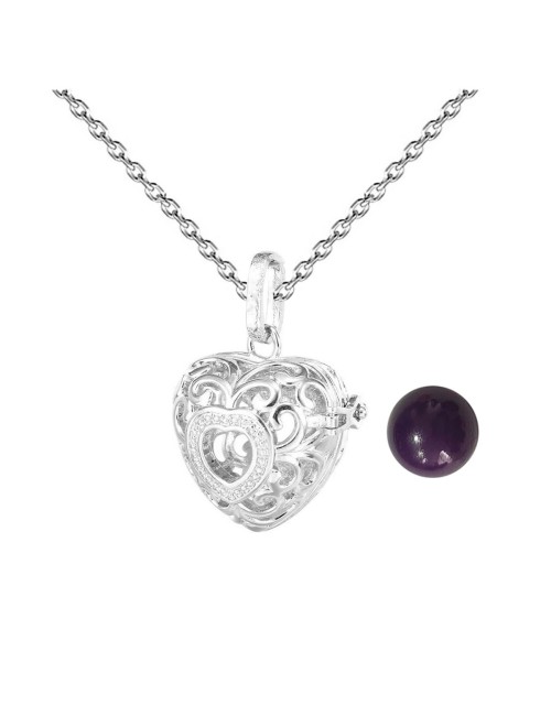 Collar Llamador De Angel Figura Corazon Cascabel + Estuche