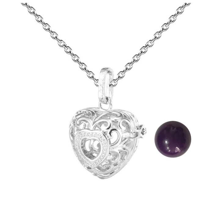 Collar Llamador De Angel Figura Corazon Cascabel + Estuche