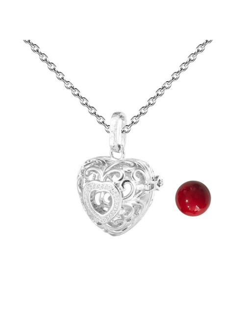 Collar Llamador De Angel Figura Corazon Cascabel + Estuche