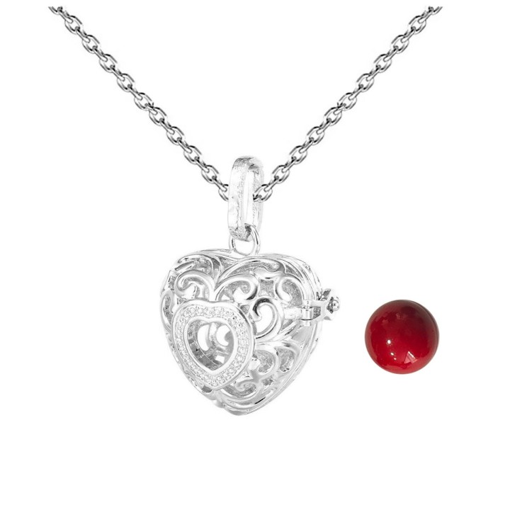 Collar Llamador De Angel Figura Corazon Cascabel + Estuche
