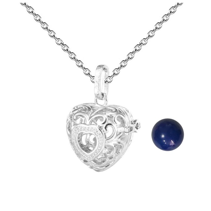 Collar Llamador De Angel Figura Corazon Cascabel + Estuche