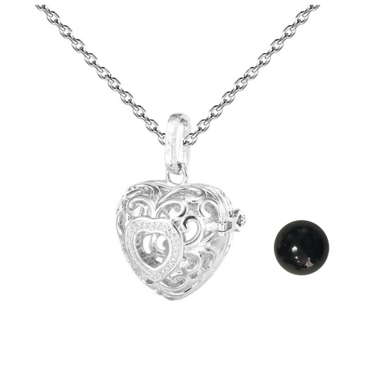 Collar Llamador De Angel Figura Corazon Cascabel + Estuche