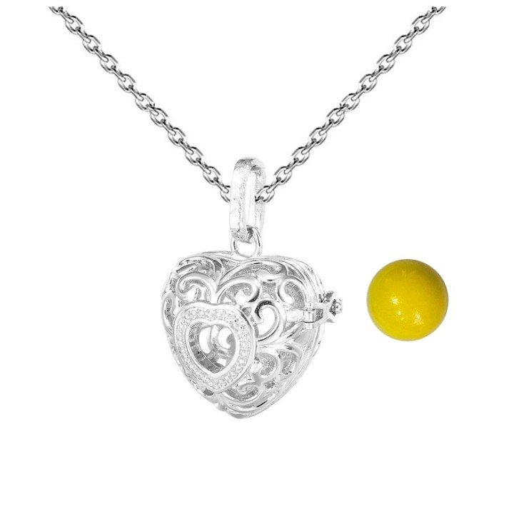 Collar Llamador De Angel Figura Corazon Cascabel + Estuche