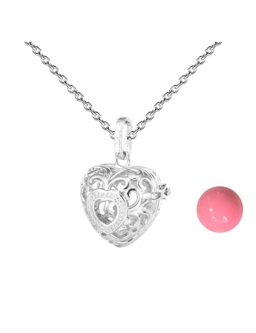 Collar Llamador De Angel Figura Corazon Cascabel + Estuche