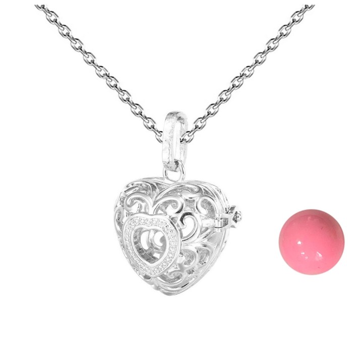 Collar Llamador De Angel Figura Corazon Cascabel + Estuche