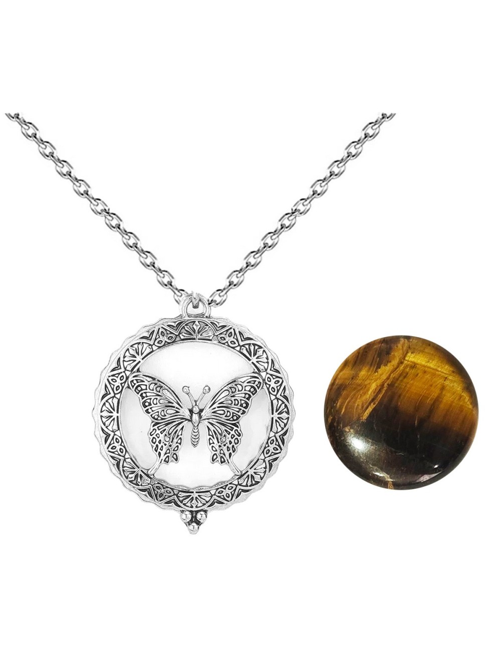 Collar Llamador De Angel Mariposa Proteccion Cuarzo +estuche
