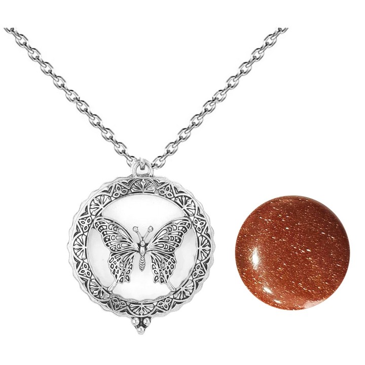 Collar Llamador De Angel Mariposa Proteccion Cuarzo +estuche