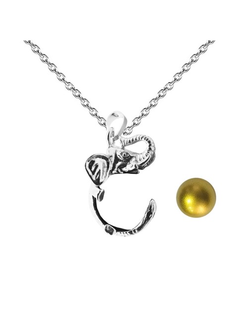 Collar Llamador De Angel Elefante Figura Cascabel + Estuche