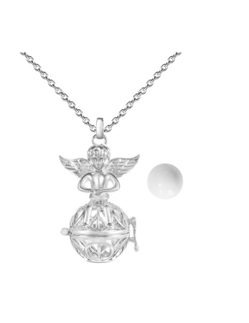 Collar Llamador De Angel Figura Amor Y Paz Cascabel +estuche