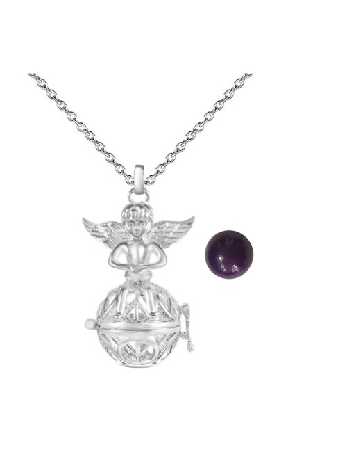 Collar Llamador De Angel Figura Amor Y Paz Cascabel +estuche