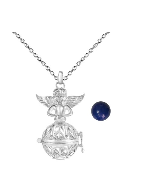 Collar Llamador De Angel Figura Amor Y Paz Cascabel +estuche