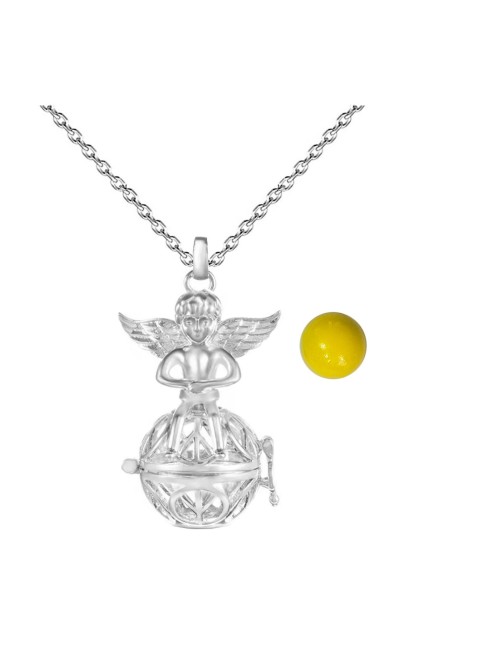 Collar Llamador De Angel Figura Amor Y Paz Cascabel +estuche