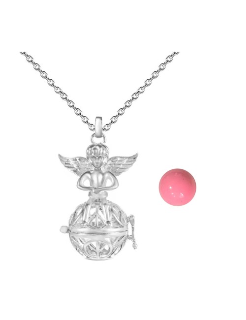 Collar Llamador De Angel Figura Amor Y Paz Cascabel +estuche