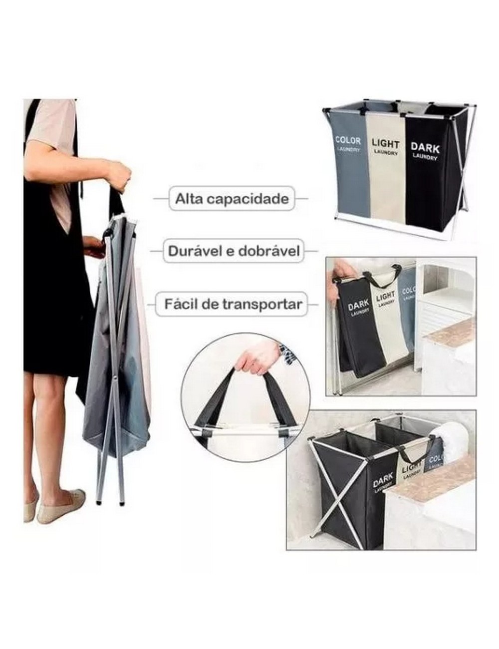 Organizador De Cestas De Lavandería Plegable 3 Separadores