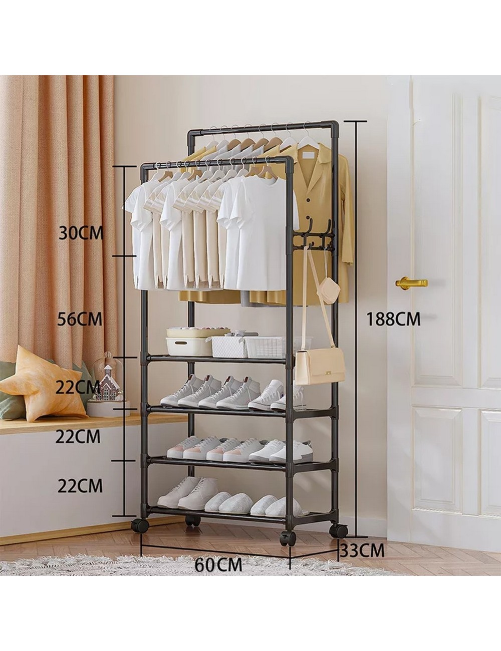 Perchero 4 Niveles Premium Organizador Ropa Closet Con Rueda