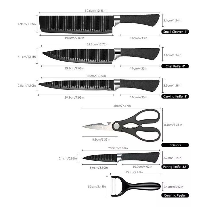 Set Cuchillos Acero Inoxidable Premium Cocina Pelador Tijera