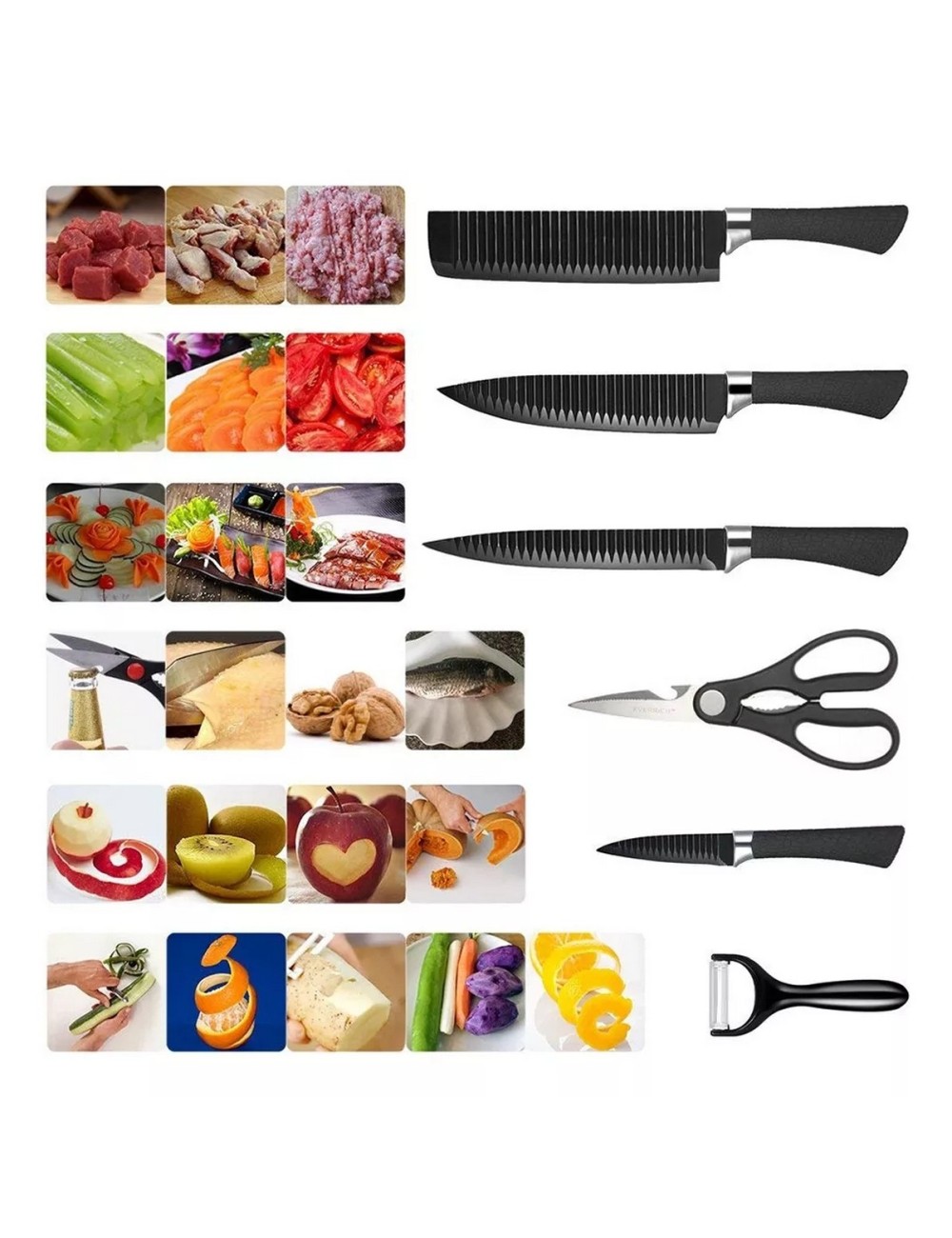Set Cuchillos Acero Inoxidable Premium Cocina Pelador Tijera