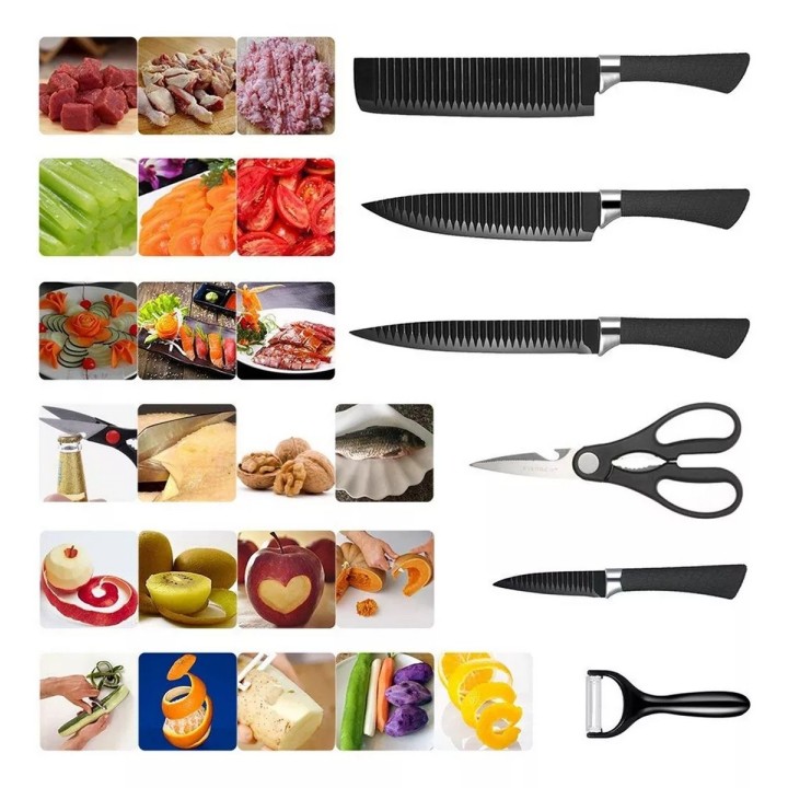 Set Cuchillos Acero Inoxidable Premium Cocina Pelador Tijera
