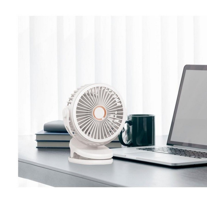 Ventilador Giro 360 Grados Portatil Recargable Con Base Clip
