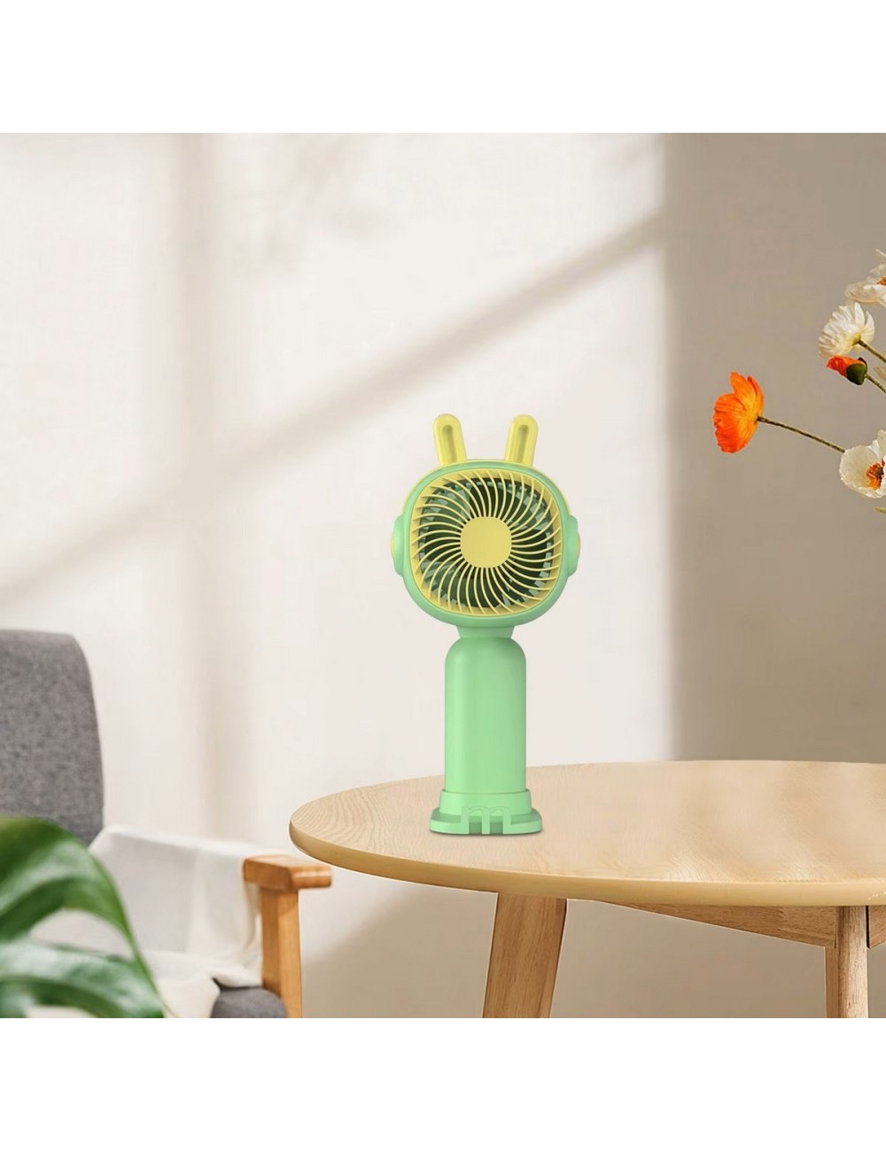 Ventilador Gato Orejas Portatil Recargable Con Base