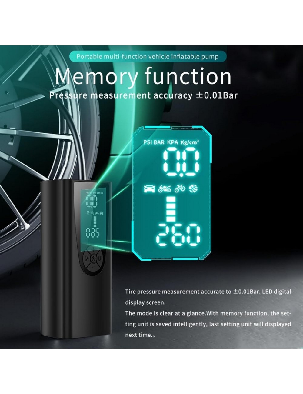 Inflador De Neumáticos Portátil Recargable 150psi Luz Led