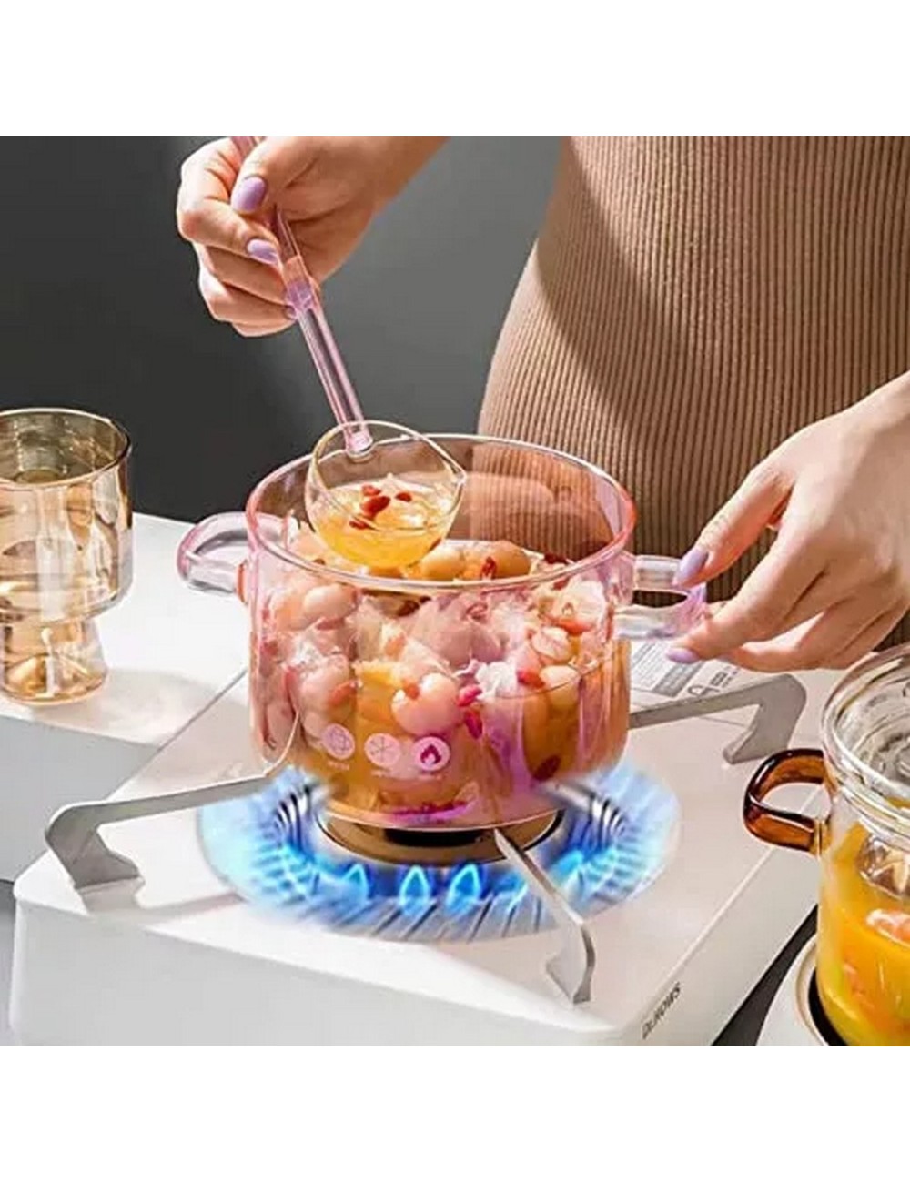 Ollas Transparentes Cocinar 1500 Ml Cristal Resistente Calor