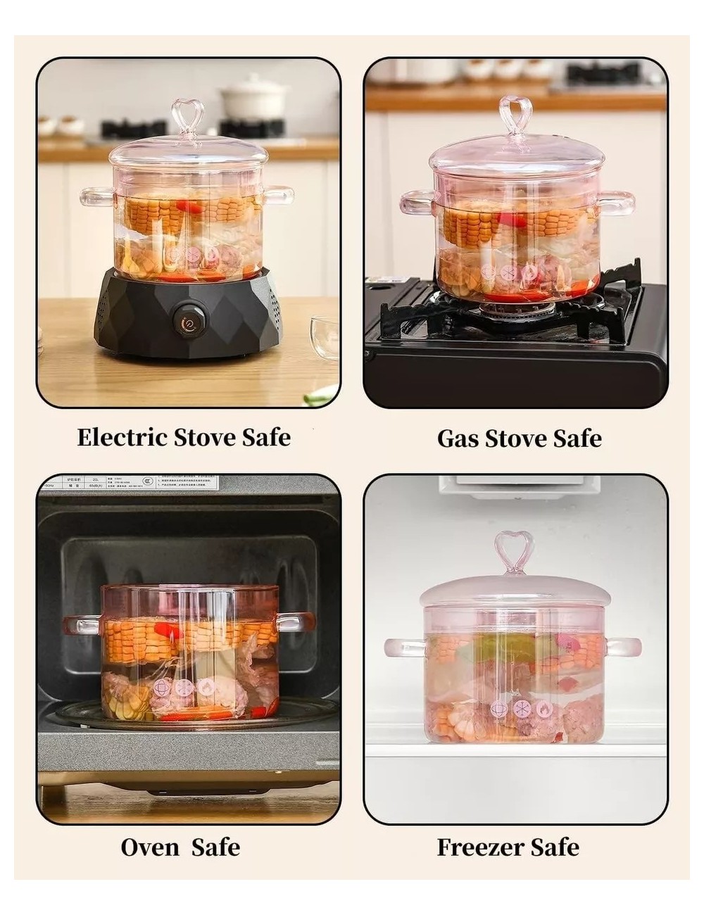 Ollas Transparentes Cocinar 1500 Ml Cristal Resistente Calor