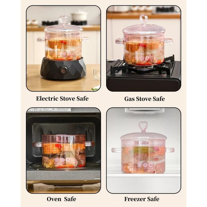 Ollas Transparentes Cocinar 1500 Ml Cristal Resistente Calor