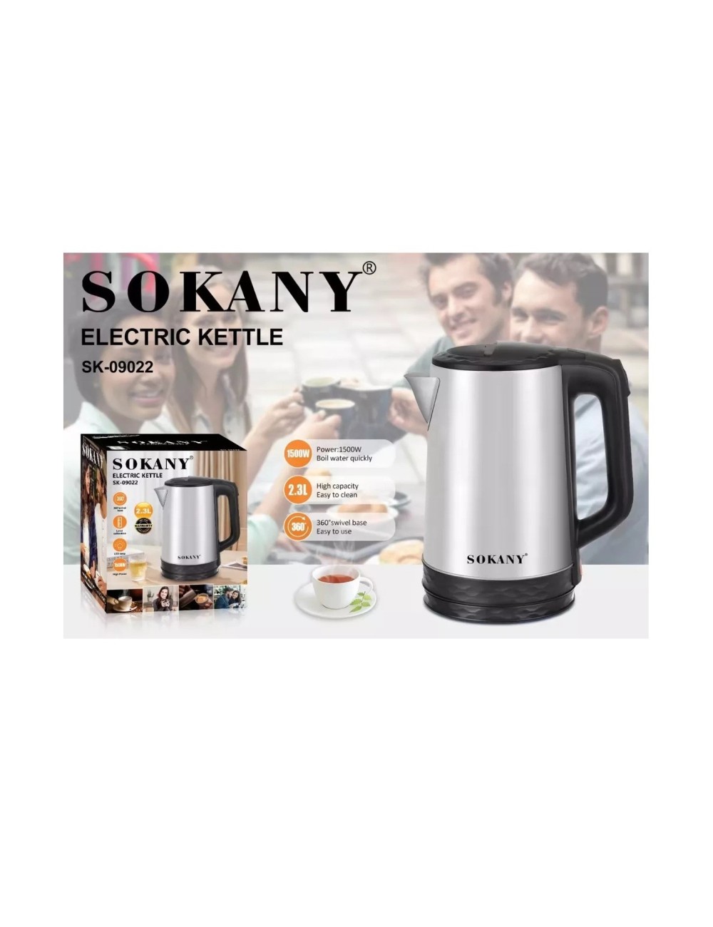Hervidor Eléctrico Acero Inoxidable 2.3litros 1500w Sk-09022