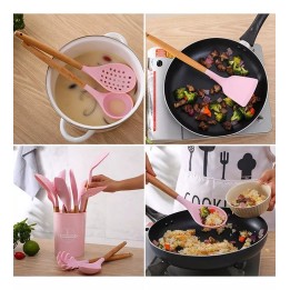 Set 12 Utensilios De Cocina Silicona Resistente Calor Rosa