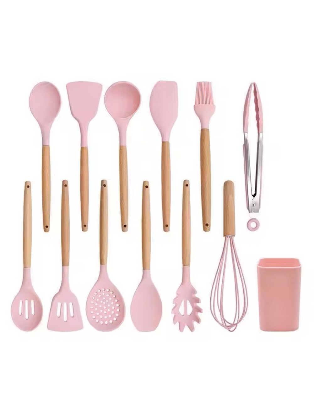 Set 12 Utensilios De Cocina Silicona Resistente Calor Rosa