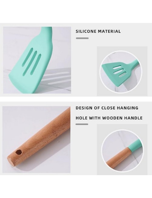 Set 12 Utensilios Cocina Silicona Resistente Calor Turquesa