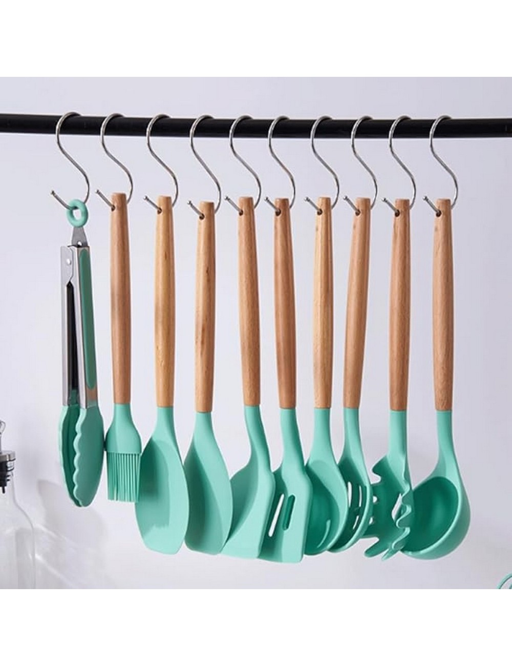 Set 12 Utensilios Cocina Silicona Resistente Calor Turquesa