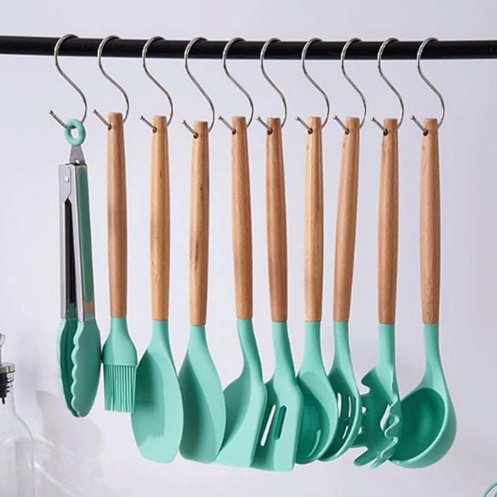 Set 12 Utensilios Cocina Silicona Resistente Calor Turquesa