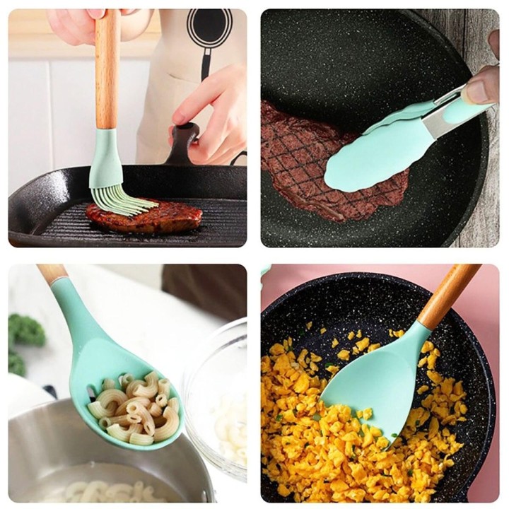Set 12 Utensilios Cocina Silicona Resistente Calor Turquesa