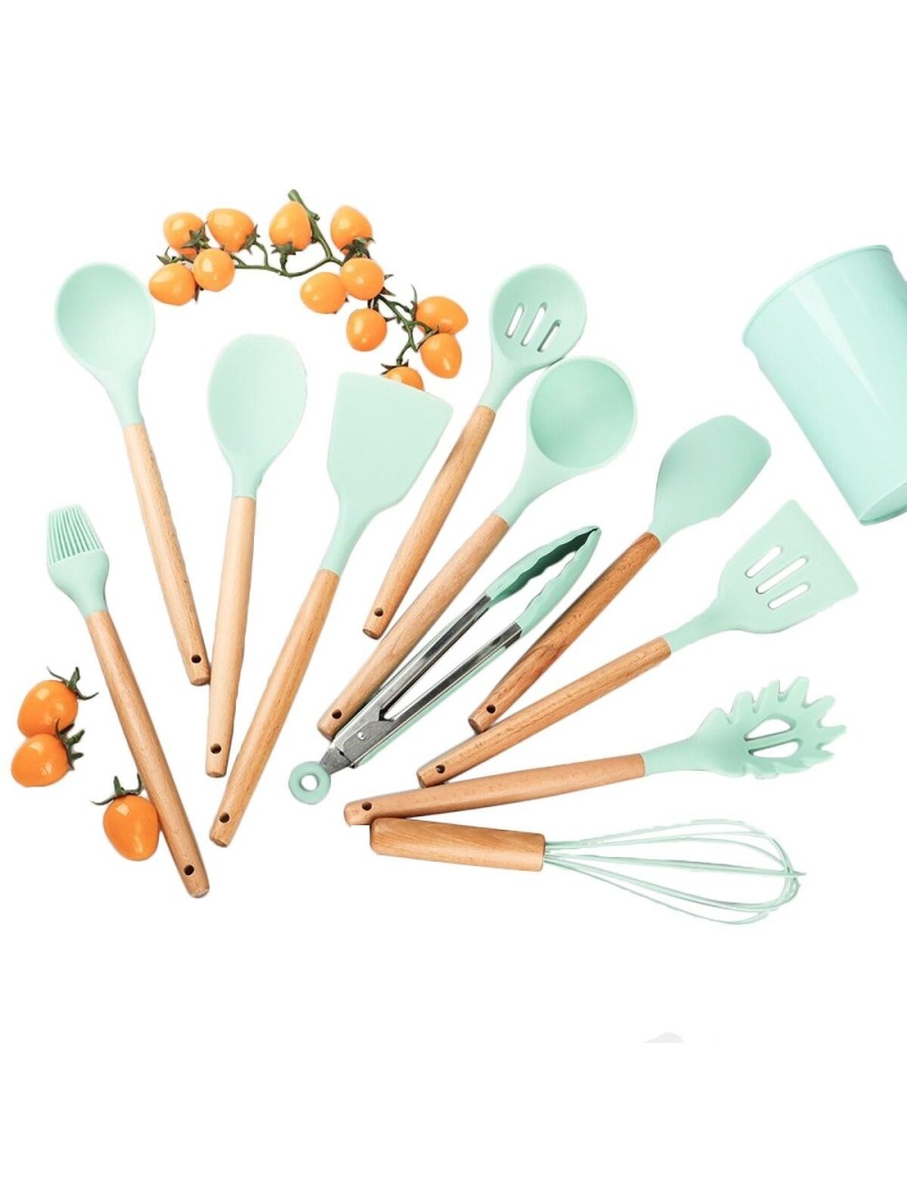 Set 12 Utensilios Cocina Silicona Resistente Calor Turquesa