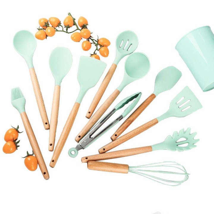 Set 12 Utensilios Cocina Silicona Resistente Calor Turquesa