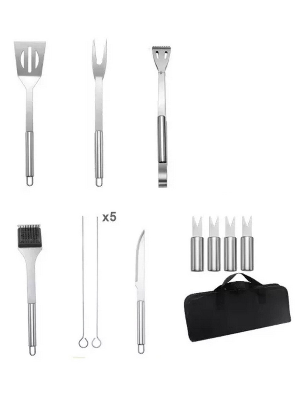 Set Utensilios Asados Parrilero Acero Inoxidable Estuche