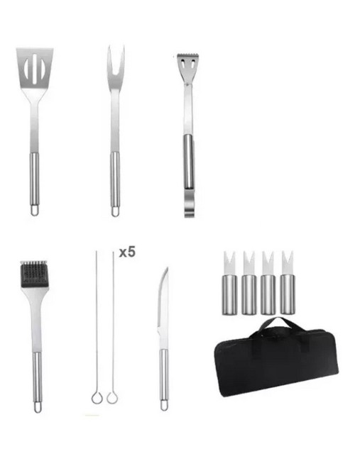 Set Utensilios Asados Parrilero Acero Inoxidable Estuche