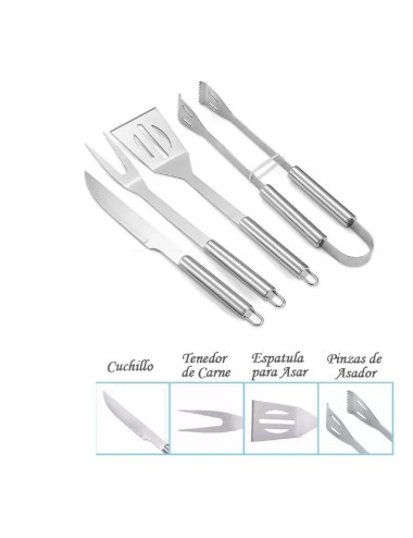 Set Utensilios Asados Parrilero Acero Inoxidable Estuche