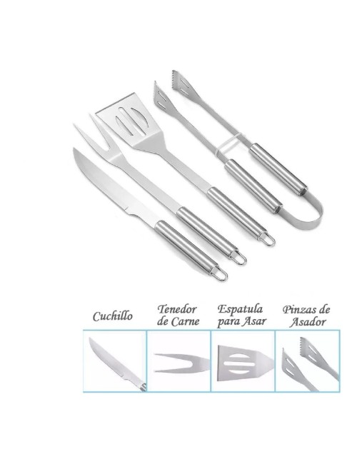 Set Utensilios Asados Parrilero Acero Inoxidable Estuche