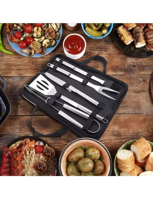 Set Utensilios Asados Parrilero Acero Inoxidable Estuche