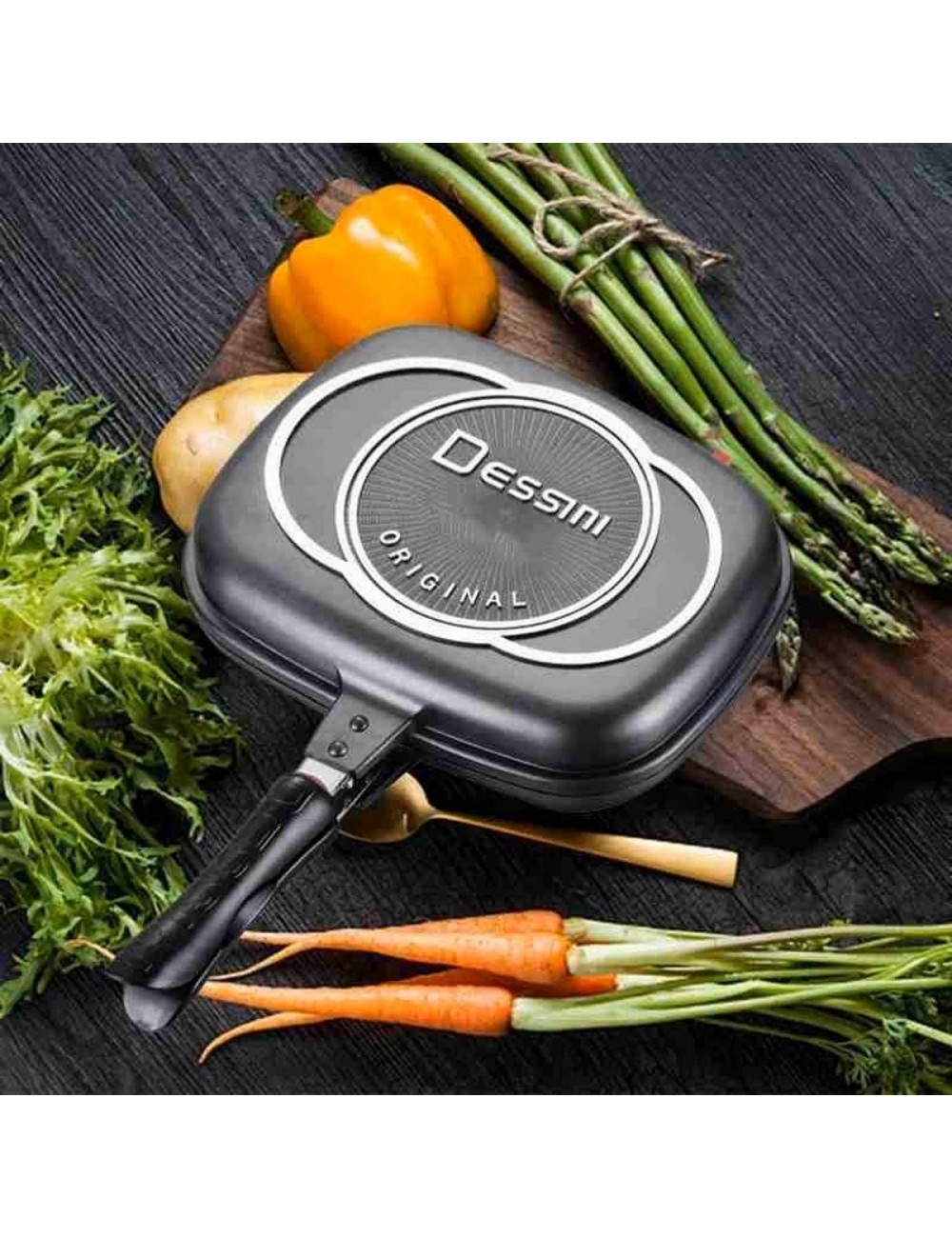 Sartén Doble Parrilla 36 Cms Antiadherente Dessini Italiana
